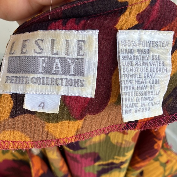 Vintage 80s 90s Leslie Fay Petite Collections Fall Print Dress - Picture 7 of 8